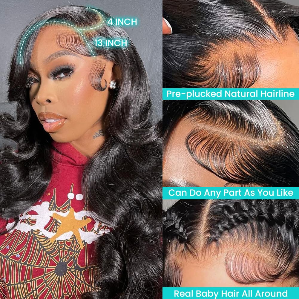 13x4 Body Wave Lace Front Wigs Human Hair Pre Plucked HD 22 inch