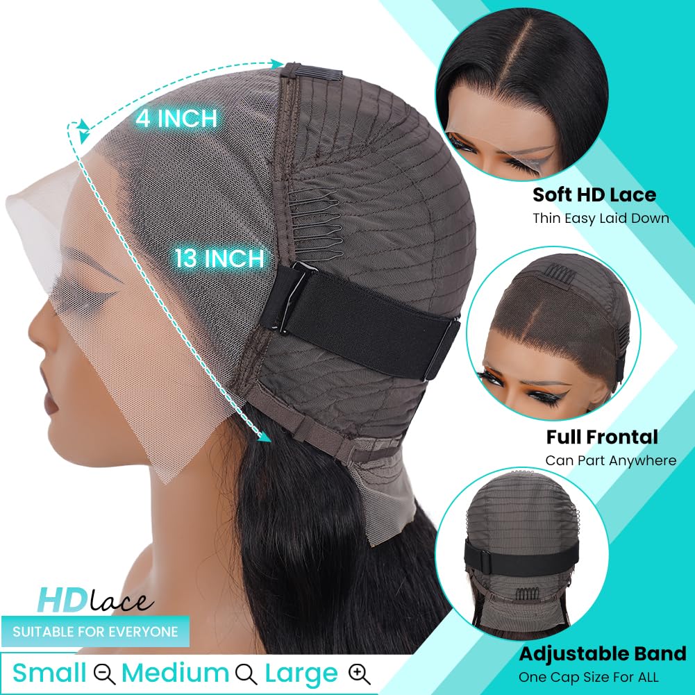 13x4 Body Wave Lace Front Wigs Human Hair Pre Plucked HD 22 inch